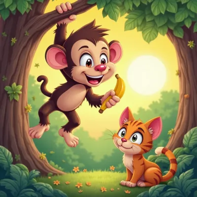 Сказка про двух друзей кота Кеши и обезьянки Сони