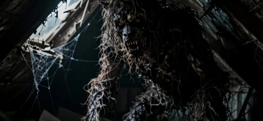 Нарисуй старый заброшенный чердак пятиэтажки мрачный ужасный бардак, грязь, паутина,грязный волосатый человек-зверь 4:3 несколько вариантов