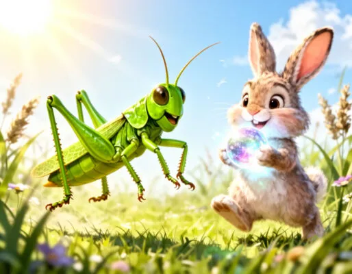 Сказка в стихах: «Весёлый зелёный кузнечик и зайчик-фантазёр»