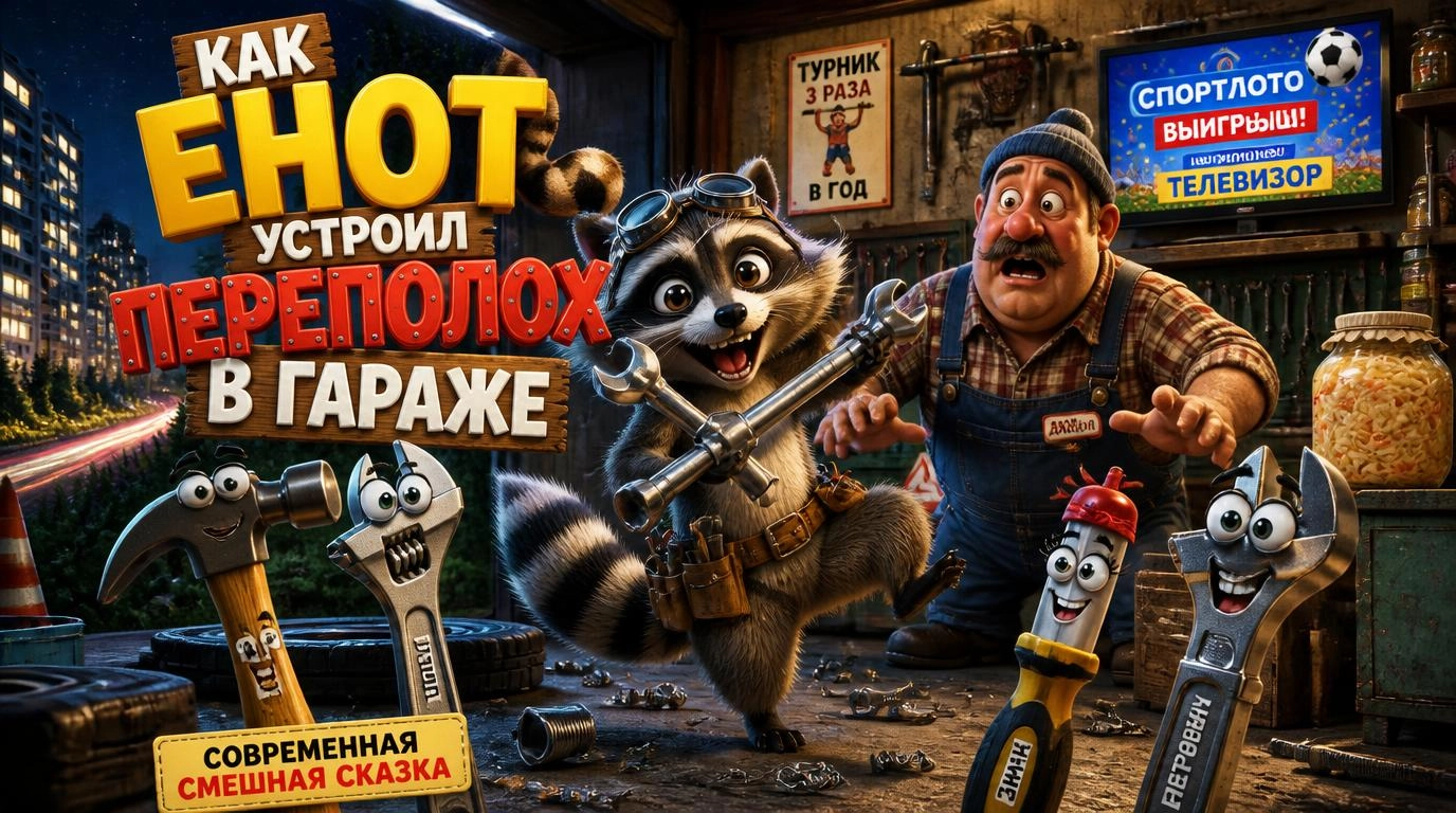 Как енот устроил переполох в гараже: современная смешная сказка