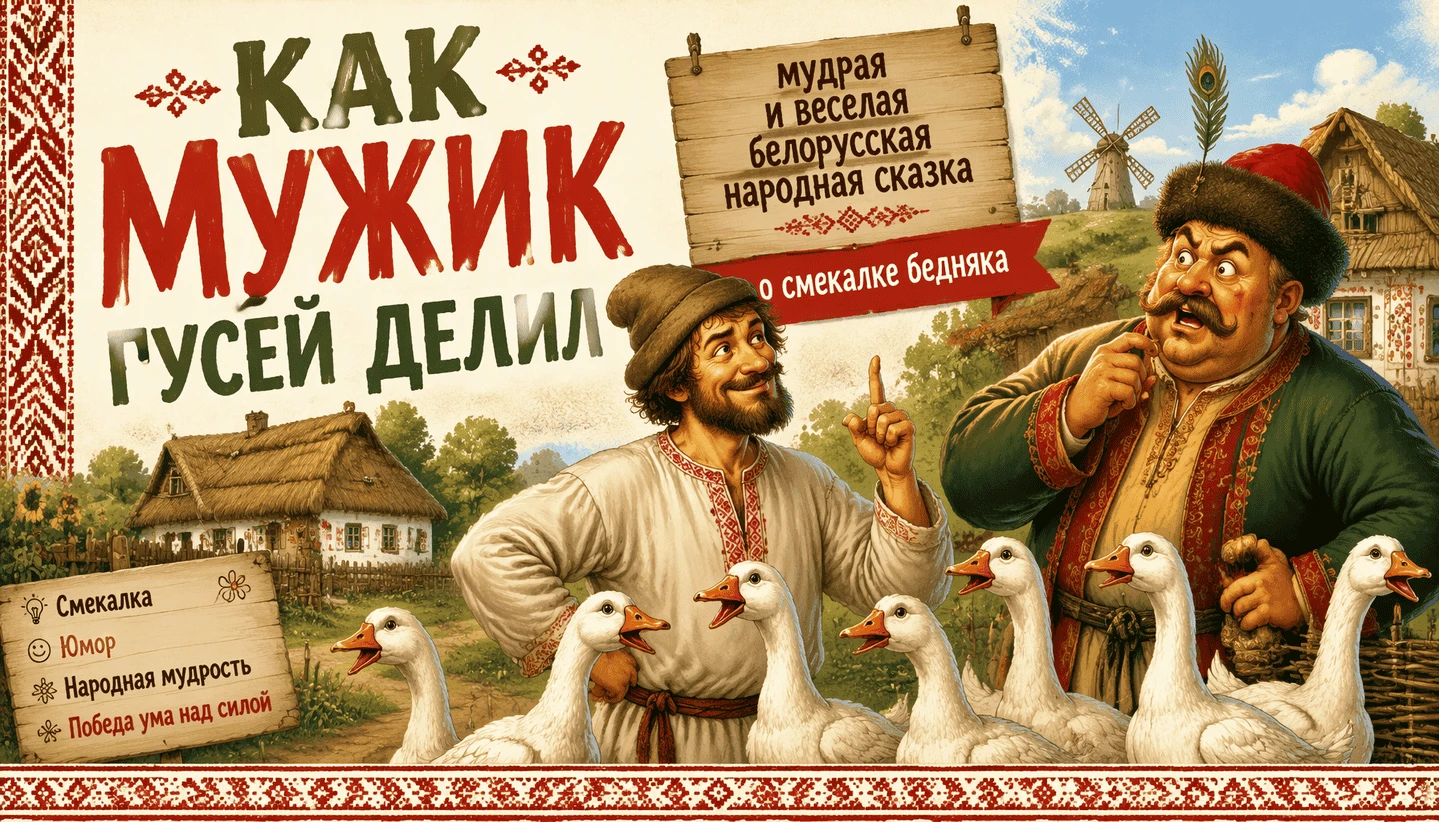 Как мужик гусей делил: мудрая и веселая белорусская народная сказка о смекалке бедняка