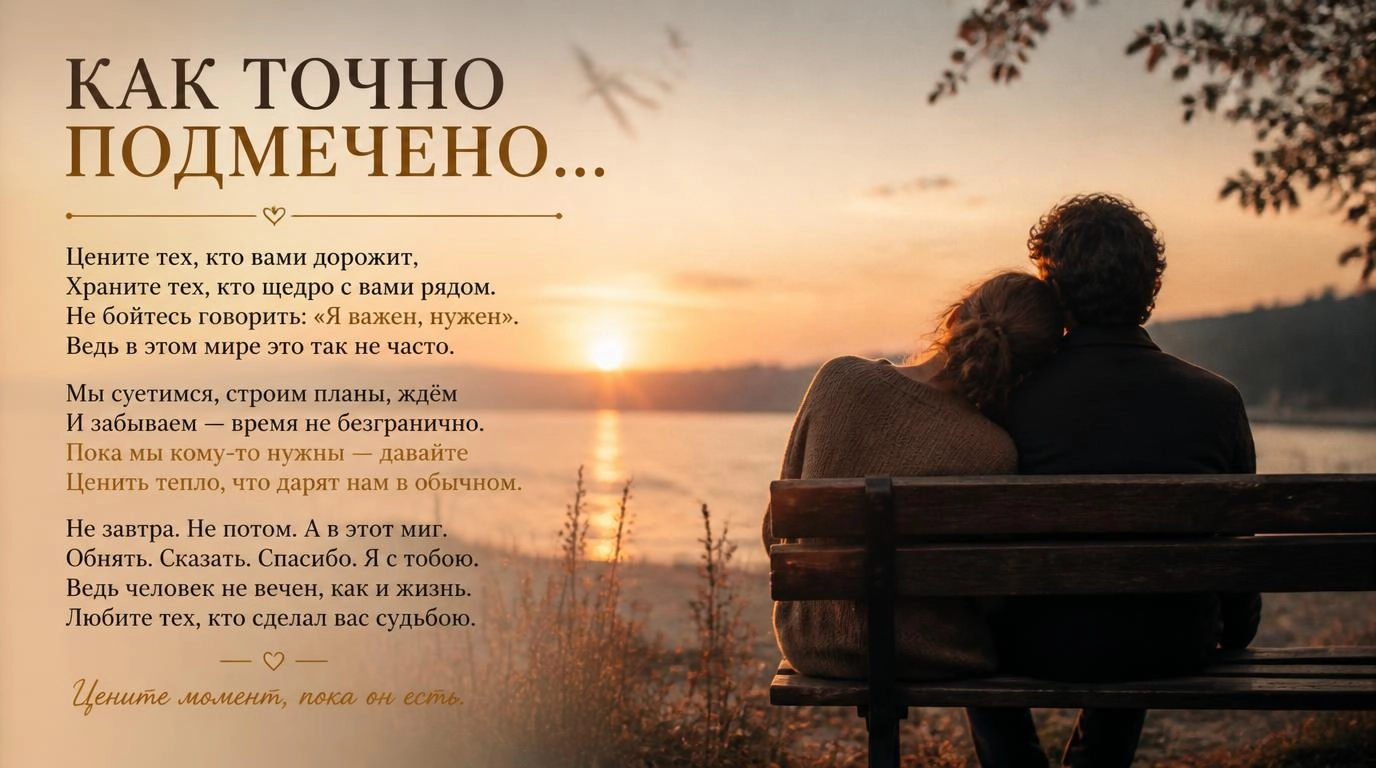 Как точно подмечено: стих о том, что нужно ценить момент, пока мы кому-то нужны