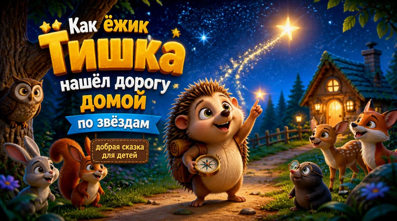 Как ёжик Тишка нашёл дорогу домой по звёздам: добрая сказка для детей