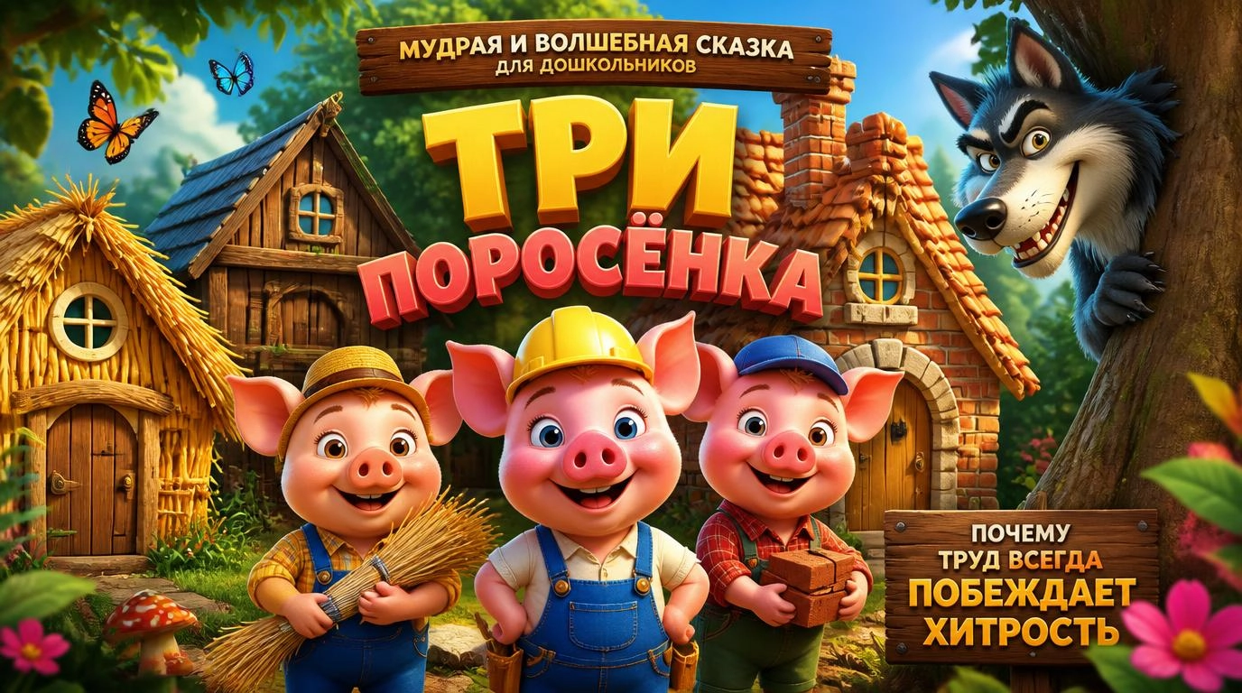 Сказка для дошкольников: Три поросёнка — почему труд всегда побеждает хитрость