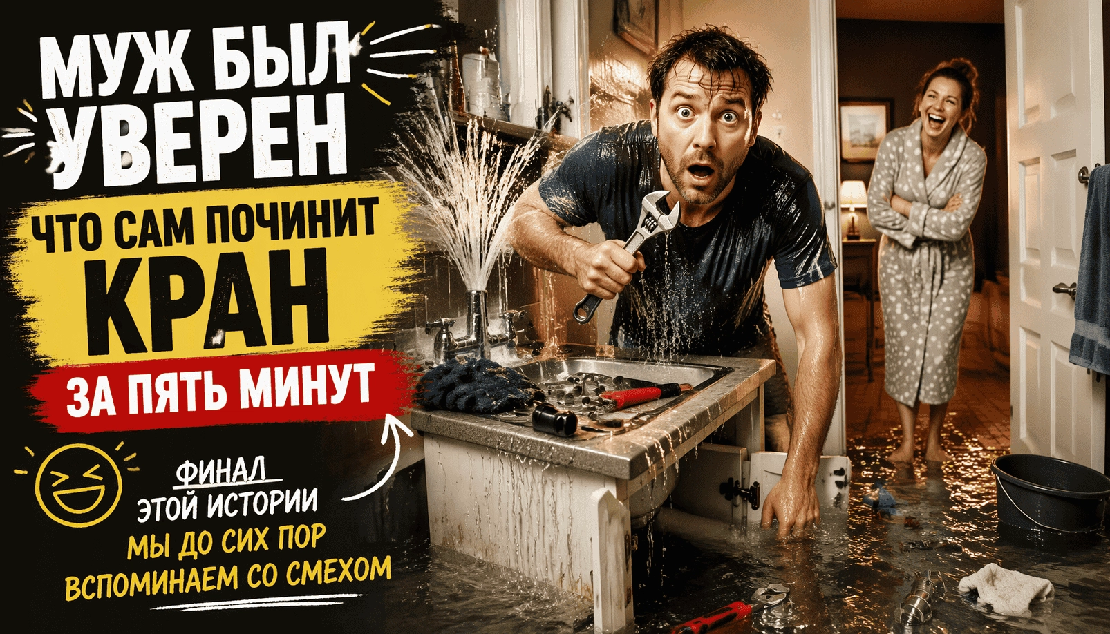 Муж был уверен, что сам починит кран за пять минут, финал этой истории вспоминаем со смехом