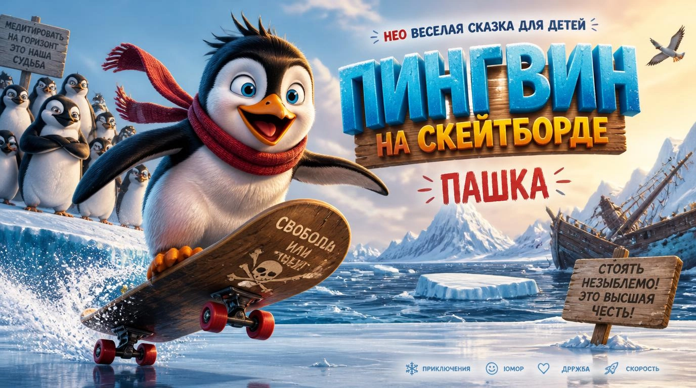 Пингвин на скейтборде: Нео веселая сказка для детей