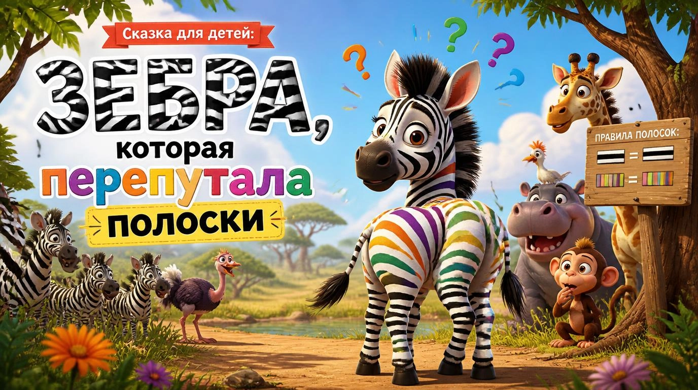 Сказка для детей: Зебра, которая перепутала полоски