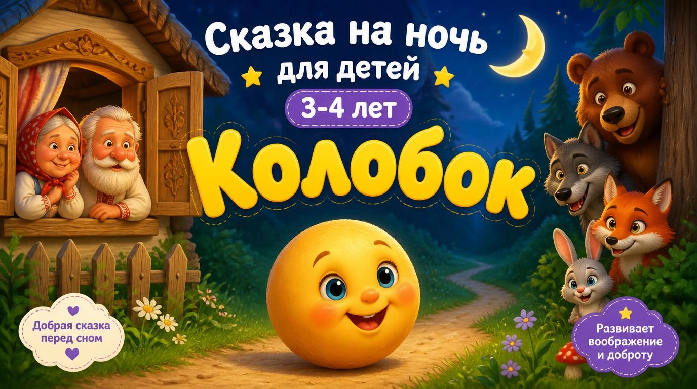 Сказка на ночь для детей 3-4 лет: Колобок