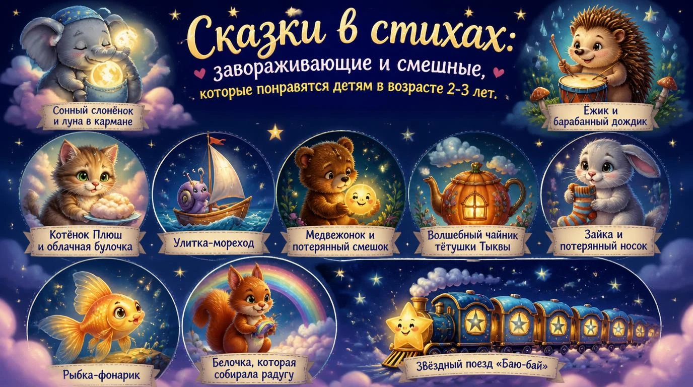 Сказки в стихах: завораживающие и смешные, которые понравятся детям в возрасте 2-3 лет.