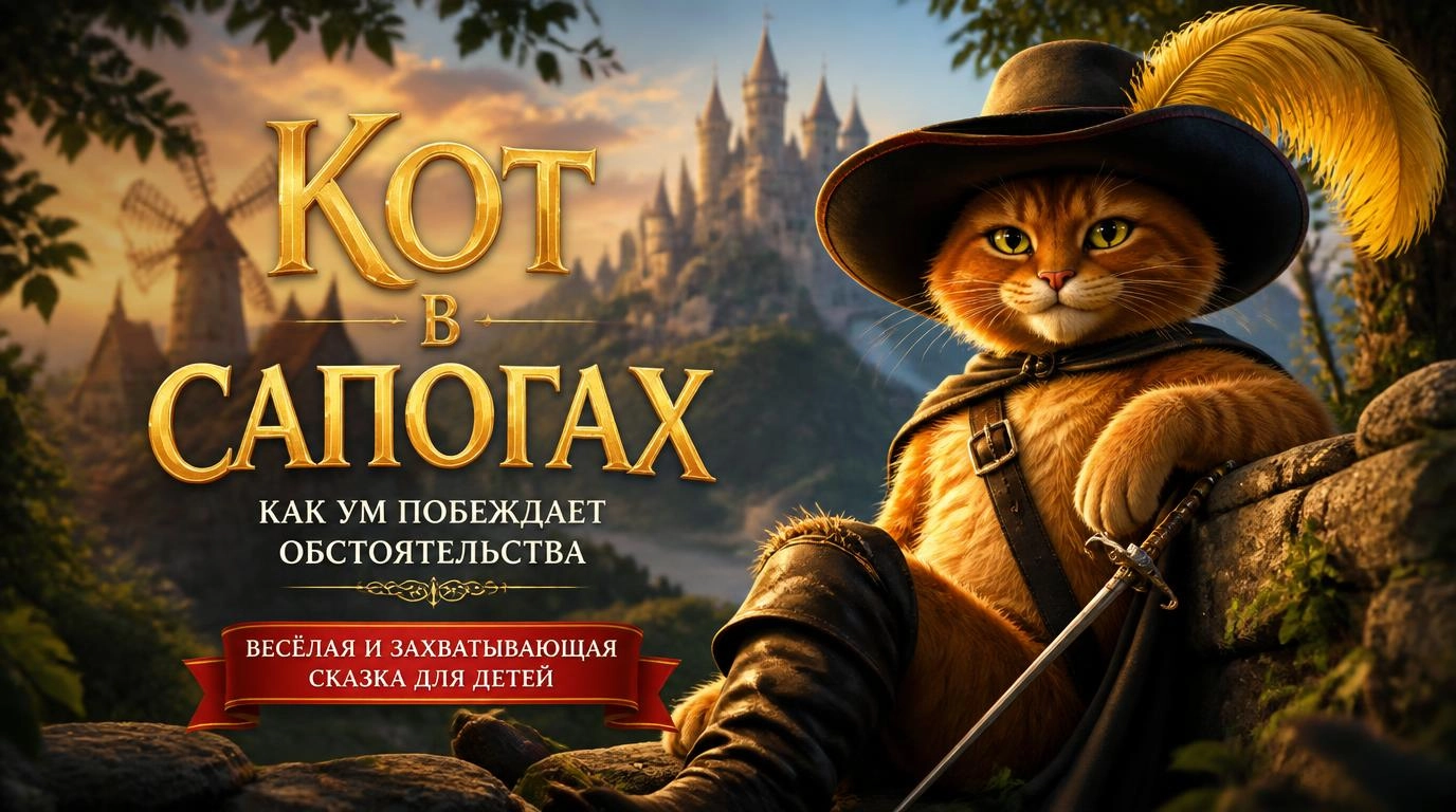Весёлая и захватывающая сказка для детей: Кот в сапогах — как ум побеждает обстоятельства
