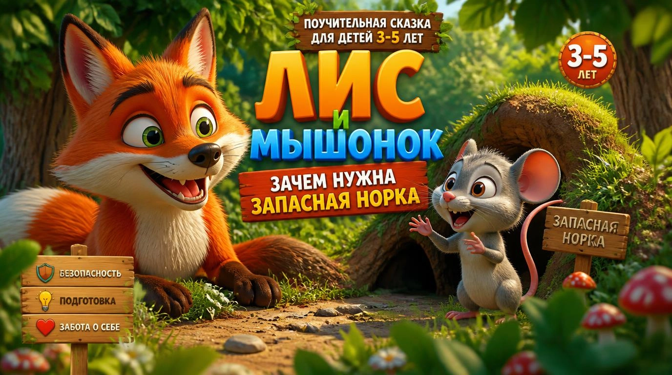 Поучительная сказка для детей 3-5 лет: Лис и мышонок — зачем нужна запасная норка